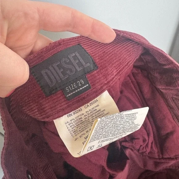 NWT DIESEL Women's Wine Red Corduroy Flare Pants y2k hippy boho 29 - Picture 10 of 10